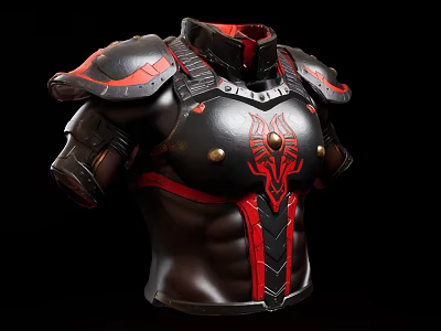 Black And Red Armor Clothing With Metallic Accents And Intricate Red Patterns 3d model