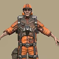 Game Movie Character in Orange Workwear Uniform With Safety Helmet And Backpack