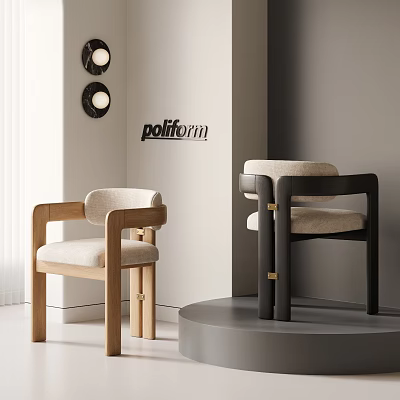 Poliform Modern Armchairs With Wooden Black Frames And Comfortable Beige Cushions 3d model