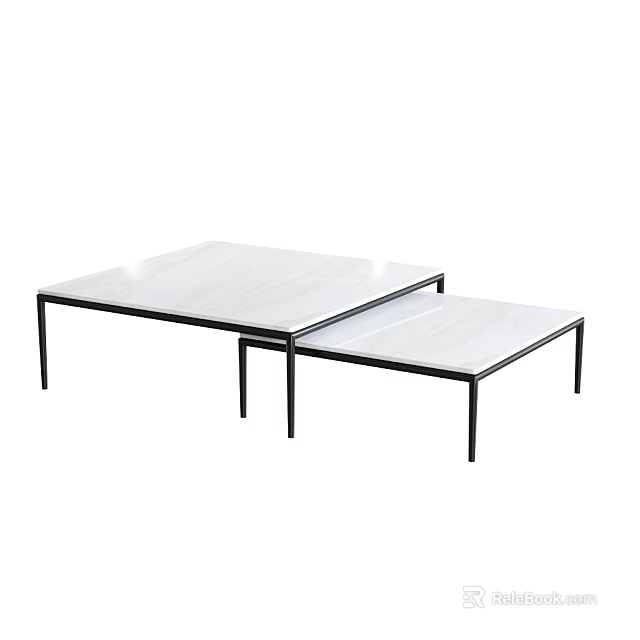 Modern Nesting Coffee Table With White Tabletop And Black Metal Legs 3d model