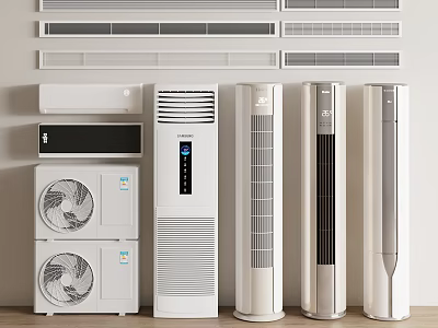 Different Types of White Air Conditioner Fans Indoor and Outdoor Display Collection 3d model