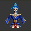 Eastern Style Character With Blue Hair And Traditional Ornate Costume