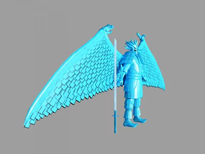 Game And Movie Character 3D Model With Blue Wings Armor Horned Helmet And Spear 3d model