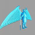 Game And Movie Character 3D Model With Blue Wings Armor Horned Helmet And Spear
