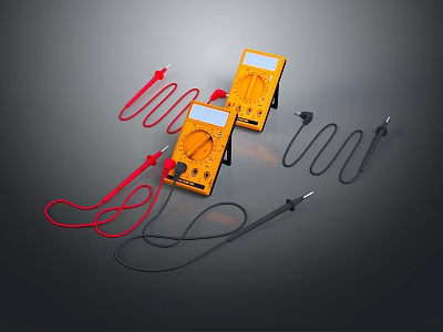 Yellow Digital Multimeters With Red And Black Test Leads Tools 3d model