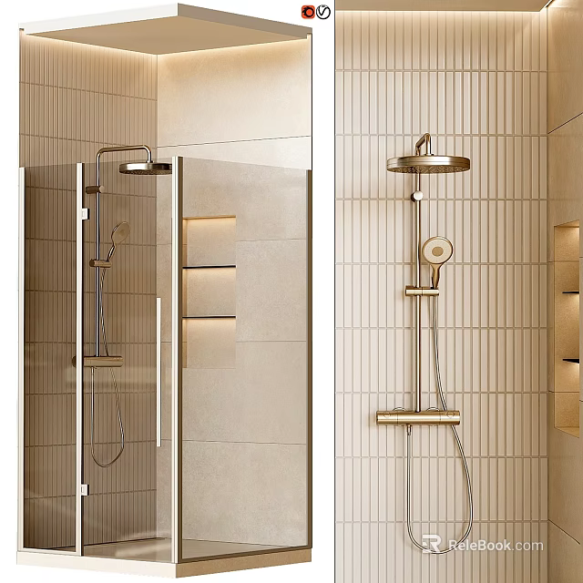 Modern Shower Sauna Design With Glass Door Tiled Walls Control Panel And Handheld Shower 3d model 