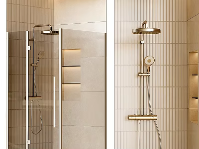 Modern Shower Sauna Design With Glass Door Tiled Walls Control Panel And Handheld Shower 3d model