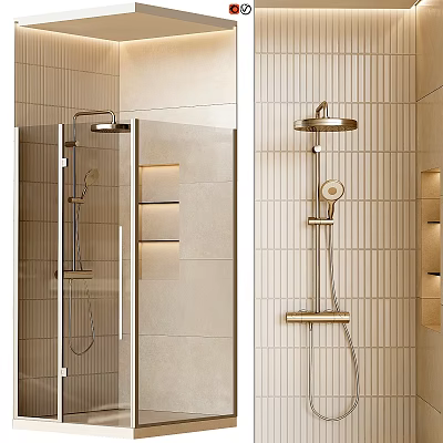 Modern Shower Sauna Design With Glass Door Tiled Walls Control Panel And Handheld Shower 3d model