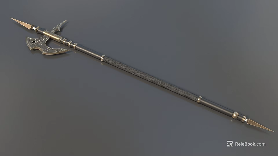 Medieval Metal Polearm Weapon With Spiked Head Bladed Edge And Textured Grip 3d model 