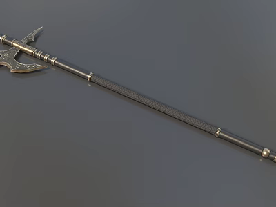 Medieval Metal Polearm Weapon With Spiked Head Bladed Edge And Textured Grip 3d model