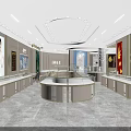 Luxury Modern Jewelry Store Interior With Curved Glass Display Counters Chandelier And Green Plants