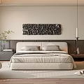 Modern Bedroom Interior Design With Bed Artwork Window Blinds Wardrobe Armchair And Green Plant