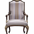 Vintage Accent Chair With Striped Backrest Leather Seat And Carved Wooden Armrests
