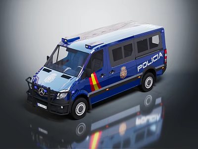 Spanish Policia Van Mercedes Blue Exterior With Red Yellow Stripes Design 3d model