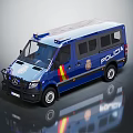 Spanish Policia Van Mercedes Blue Exterior With Red Yellow Stripes Design