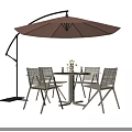 Outdoor Woven Table and Chair Set With Brown Cantilever Umbrella and Round Top