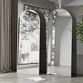 Modern Arched Mirrors Indoor Decor With Plant Curtain And Outdoor View Reflection