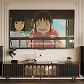 Modern TV Stand With Large Screen TV Anime Display Decorative Paintings Vase And Drawer Cabinets