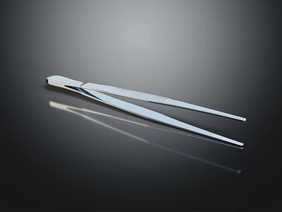 Metal Tweezers With Textured Grip And Slender Design On Reflective Black Surface 3d model