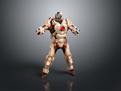 Game Movie Character With White Mechanical Armor Red Core Standing In Battle Pose 3d model