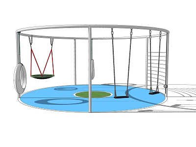 Outdoor Children's Playground Equipment With Swings Climbing Structure And Circular Blue Floor 3d model