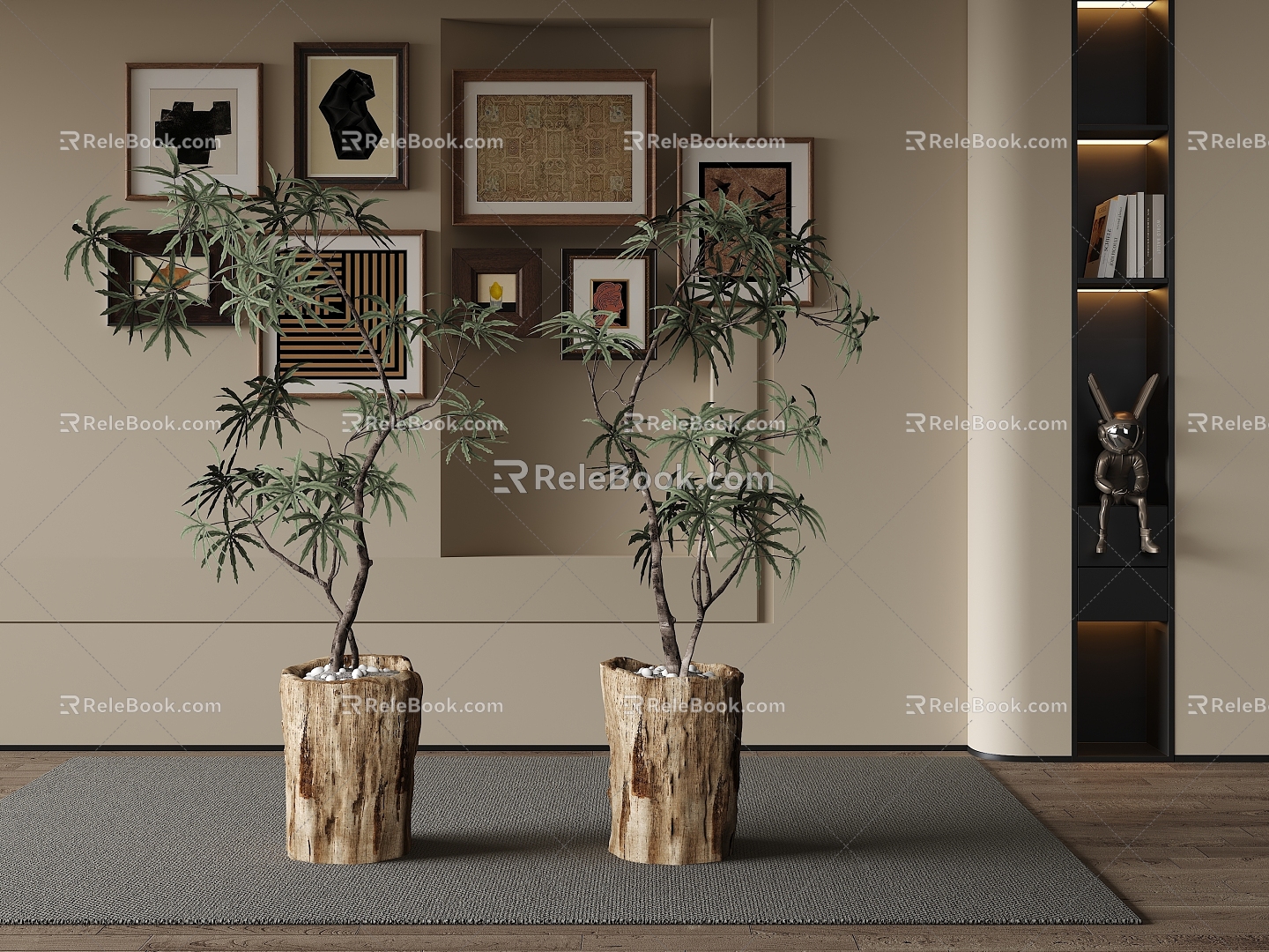 Mid-ancient style potted plants and green plants decorative painting model