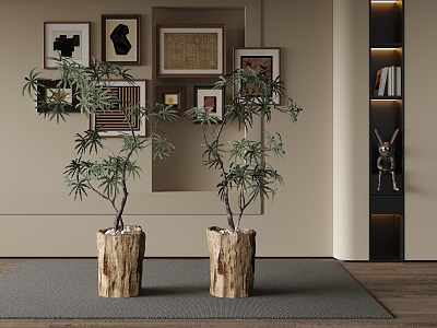 Mid-ancient style potted plants and green plants decorative painting model