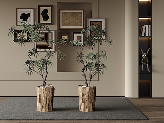 Mid-ancient style potted plants and green plants decorative painting 3d model