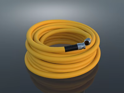 Coiled Yellow Flexible Hose Pipe With Durable Metal Connector And Smooth Finish 3d model