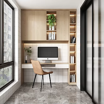 Nordic Balcony Writing Desk Bookcase 3d model