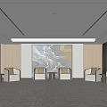 Modern Reception Room Interior Design With Beige Sofa Wooden Walls Large Decorative Painting Carpet And Lighting