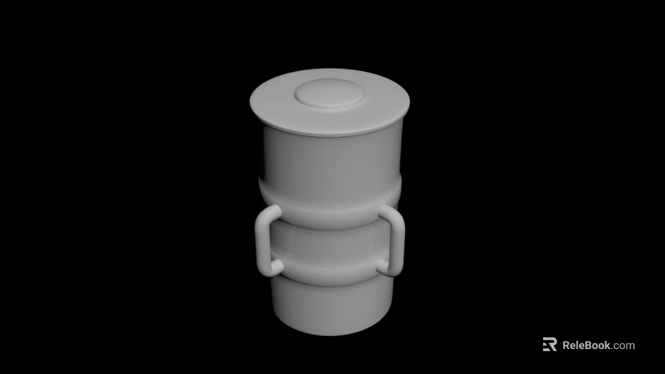 White Cylindrical Container With Two Symmetrical Handles And Round Top Lid 3d model 