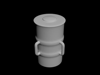 White Cylindrical Container With Two Symmetrical Handles And Round Top Lid 3d model