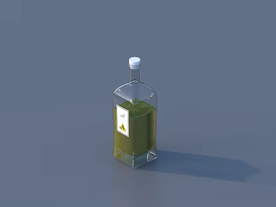 Transparent Glass Bottle With White Cap And Green Liquid For Household Use 3d model