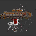 Cosmic Spacecraft Breaking Apart With Scattered Red White And Orange Debris