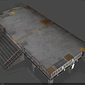 Industrial Factory Elevated Platform With Metal Railings Concrete Floor Staircases And Yellow Arrows