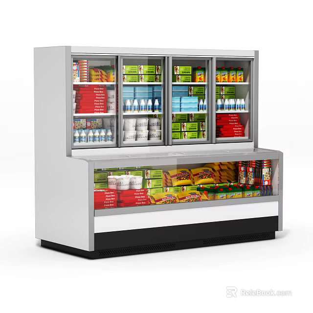 Commercial Display Refrigerator Freezer With Glass Doors And Multi Layer Shelves For Food Storage 3d model 