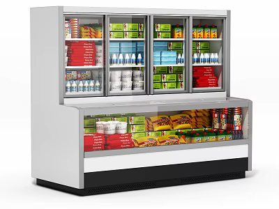 Commercial Display Refrigerator Freezer With Glass Doors And Multi Layer Shelves For Food Storage 3d model