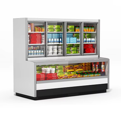 Commercial Display Refrigerator Freezer With Glass Doors And Multi Layer Shelves For Food Storage 3d model