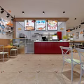 Modern Seafood Noodle Restaurant Exterior With Glass Front And Dining Tables