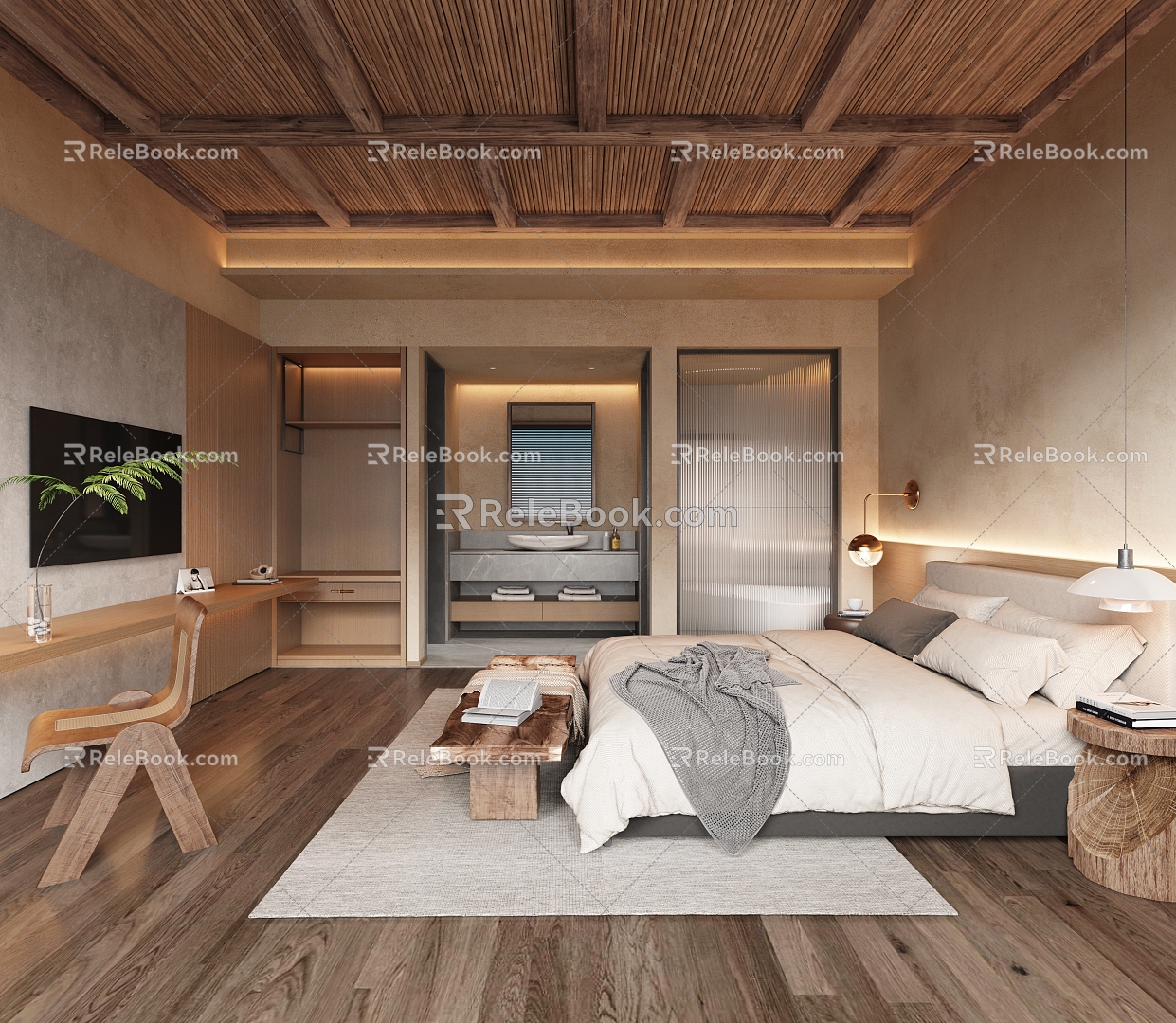 Ancient Homestay Room Master Room Homestay Interior Bedding Combination Room 3d model