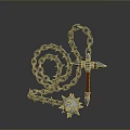 Medieval Spiked Chain Weapon with Metallic Links Spiked Ball and Red Handle Spear Head