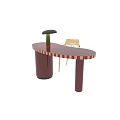 Red Striped Modern Office Desk With Green Stool And Yellow Chair