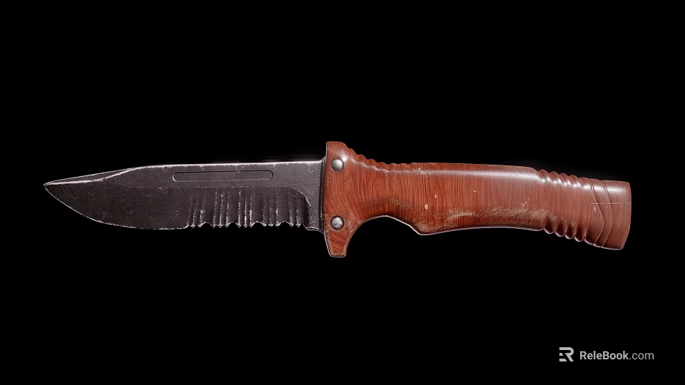 Serrated Kitchen Knife With Wooden Handle And Metal Rivets Design For Cooking 3d model 