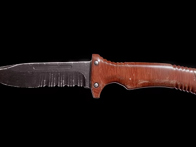 Serrated Kitchen Knife With Wooden Handle And Metal Rivets Design For Cooking 3d model