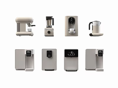 Modern Kitchen Appliances Collection Featuring Coffee Maker Blender And Water Dispensers 3d model