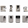Modern Kitchen Appliances Collection Featuring Coffee Maker Blender And Water Dispensers