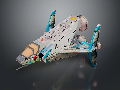 Detailed Sci Fi Spaceship Model Featuring Blue White Design Wings And Cockpit 3d model