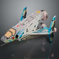 Detailed Sci Fi Spaceship Model Featuring Blue White Design Wings And Cockpit