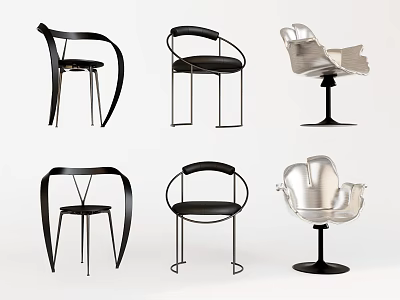 Modern Unique Design Dining Chairs With Metal Frame Black Silver Stylish 3d model